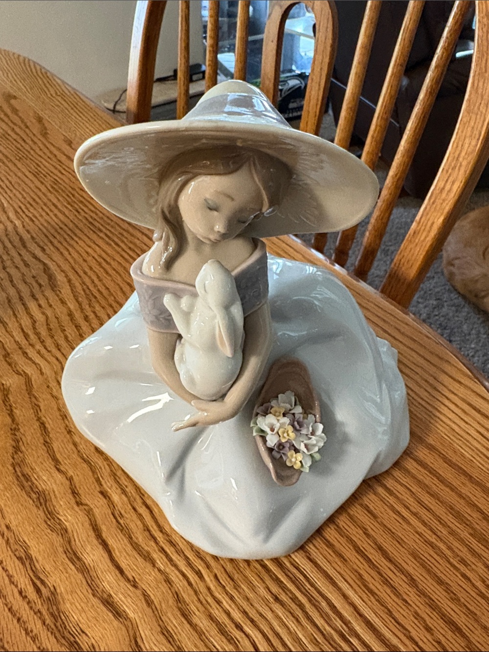 Porcelain Girl Figurine with Bunny - White and Cream Home Art